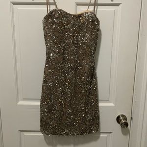 Scala Silver Sequin Strapless Cocktail Dress 0